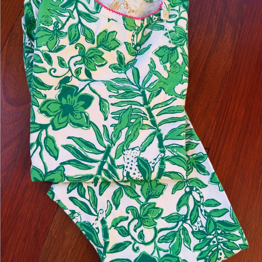 Lilly Pulitzer White and Green Tropical Leaf Kids Pajama Set